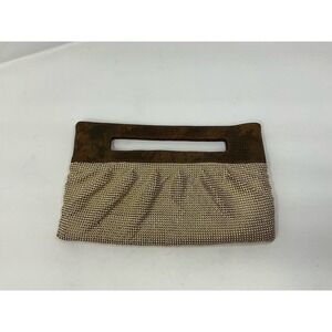 BCBGMAXAZRIA Gold Leather Inner Pocket Beaded Women's Handbag Purse Clutch